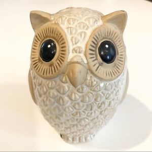 Ceramic hollow white and beige owl statue